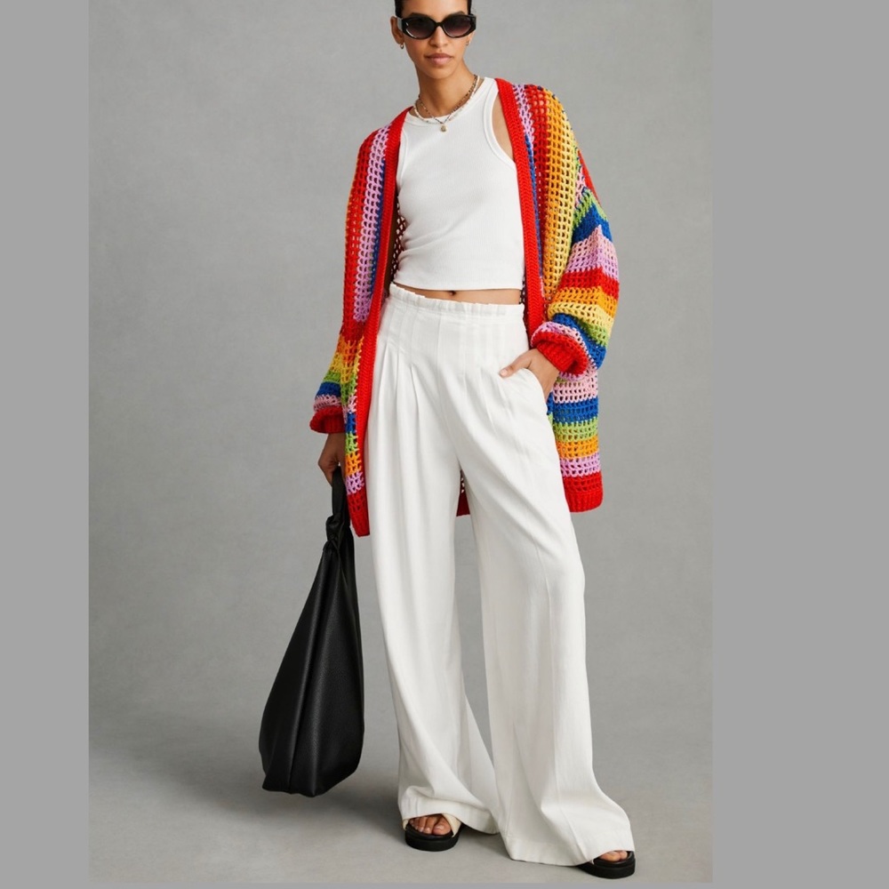 ♦️SOLD♦️Anthropologie Farm Rio Rainbow Crochet Cardigan Sweater Medium NWT - Picture 2 of 15